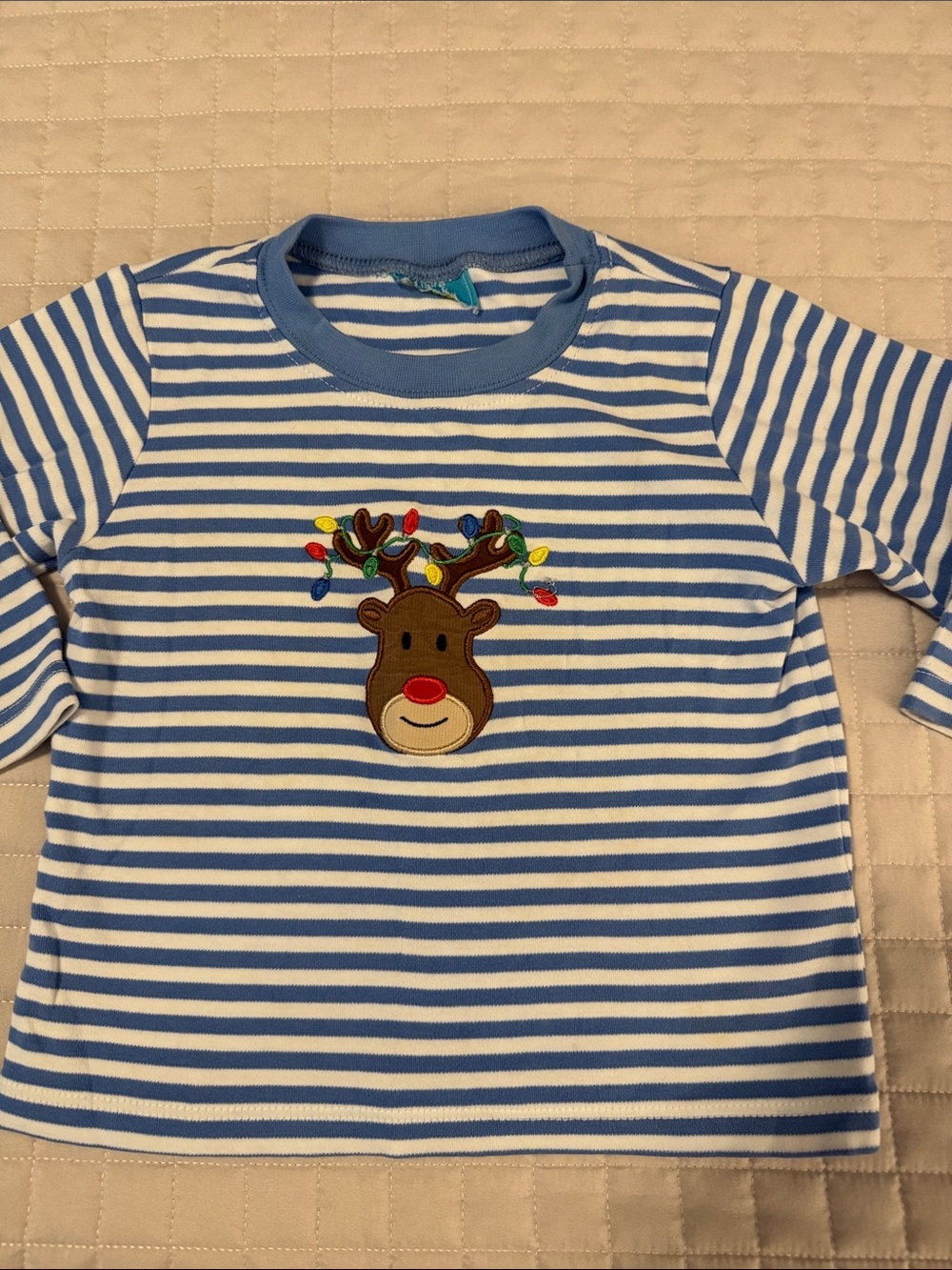 Claire & Charlie size 3T long sleeve tee blue striped Christmas appliqué reindee